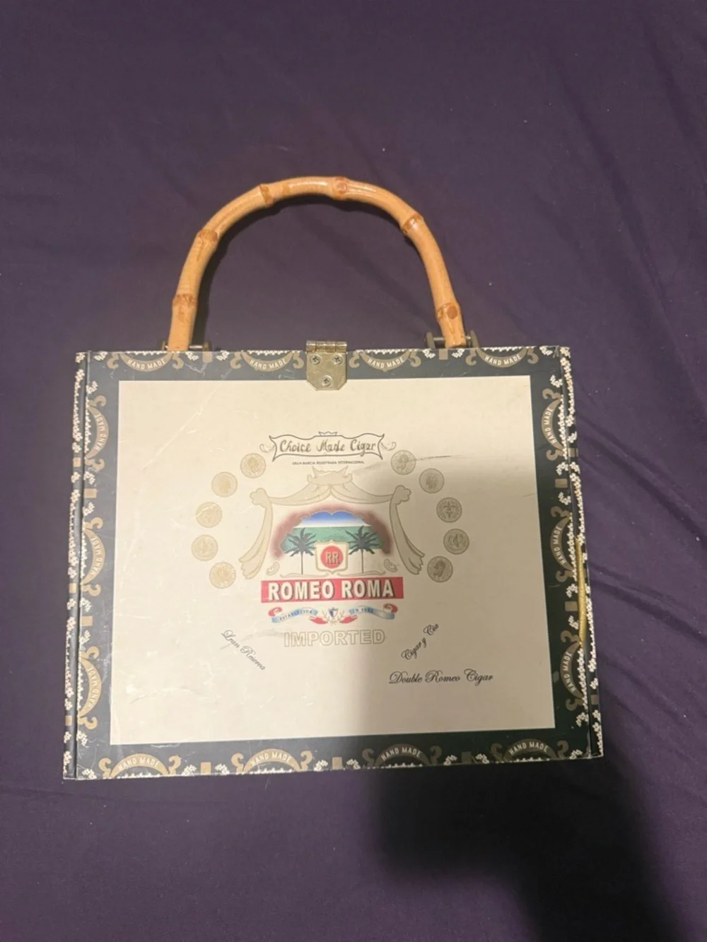 Vintage Cigar Box Purse Jitterbug Dancing Rockabilly Beaded Bamboo Handle Bag